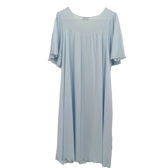 Vintage ShadowLine Baby Blue‎  Crochet Lace V Neck Flutter Sleeve Buttons 1x - Picture 2 of 7